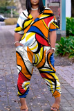Разноцветные комбинезоны Harlan в стиле пэчворк с уличным принтом и V-образным вырезом
