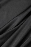 Vestidos de falda de lápiz con cuello vuelto de patchwork sólido sexy negro