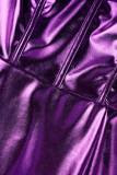 Púrpura sexy sólido patchwork sin tirantes lápiz falda vestidos