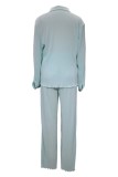 Light Green Casual Daily Solid Basic Shirt Collar Long Sleeve Two Pieces