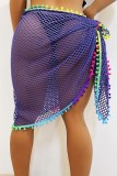 Purple Sexy Patchwork Hollowed Out See-through Swimwears Cover Up