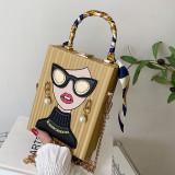 Gold Casual Print Patchwork Chains Bags