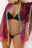 Purple Sexy Patchwork Hollowed Out See-through Swimwears Cover Up