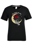 Zwarte casual T-shirts met doodskop en letter O-hals