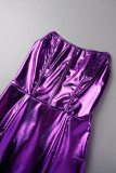 パープル セクシー ソリッド パッチワーク ストラップレス ペンシル スカート ドレス