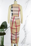 Kaki sexy print patchwork V-hals onregelmatige jurkjurken