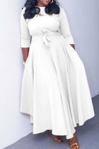 Witte casual effen bandage patchwork jurken met O-hals