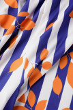 Multicolor Elegant Striped Print Patchwork Flounce O Neck Straight Jumpsuits