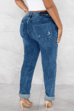 Black Street effen gescheurde patchwork hoge taille denim jeans