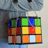 Veelkleurige casual patchwork tassen met contrasterende ritssluiting