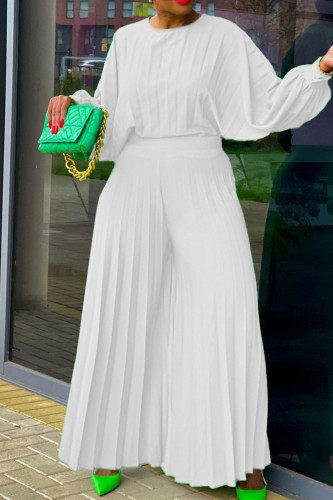 White Casual Solid Patchwork O Neck Long Sleeve Two Pieces