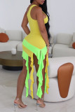 Желтое сексуальное лоскутное платье с контрастной спиной и одним плечом без рукавов Платья