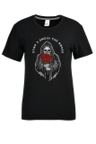 Schwarze lässige T-Shirts mit Totenkopf-Patchwork und O-Ausschnitt