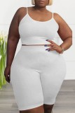 Black Sexy Casual Solid Backless Spaghetti Strap Plus Size Two Pieces