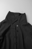 Schwarze, lässige, elegante Print-Patchwork-Schnalle mit Turndown-Kragen A-Linien-Kleider