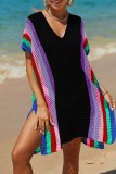 Pink Sexy Patchwork Hollowed Out See-through Contrast Swimwears Cover Up