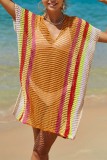 White Sexy Patchwork Hollowed Out See-through Contrast Swimwears Cover Up