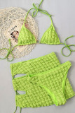 Fluorescent Green Sexy Solid Bandage Patchwork 3 Piece Sets