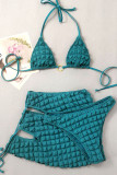 Peacock Blue Sexy Solid Bandage Patchwork 3-teilige Sets