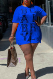 Синий повседневный уличный принт в стиле пэчворк с круглым вырезом прямые платья больших размеров