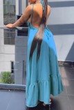 Хаки сексуальное повседневное сплошное бинтовое платье с открытой спиной и круглым вырезом длинное платье платья