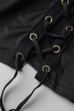 ブラック セクシー ソリッド バンデージ くり抜き パッチワーク ストラップレス ペンシル スカート ドレス