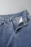 Jeans de mezclilla de cintura alta con borlas sólidas rasgadas de Make Old Patchwork azul de Street