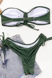 Green Sexy Solid Frenulum Backless Swimwears