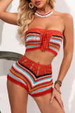 Apricot Sexy Bandage Hollowed Out Patchwork Swimwears