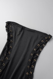 Negro sexy sólido vendaje ahuecado hacia fuera patchwork sin tirantes lápiz falda vestidos