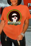 Magliette casual arancioni con stampa vintage patchwork o collo