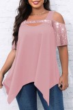 Purple Casual Solid Hollowed Out Patchwork O Neck Plus Size Tops
