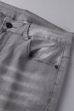 Baby Blue Street Solid Patchwork Falten Jeansshorts mit hoher Taille