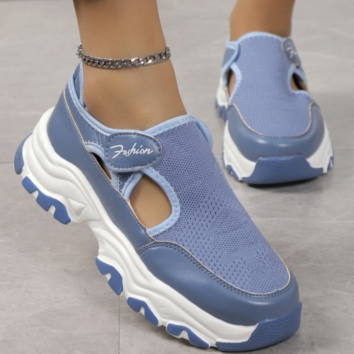 Chaussures de porte confortables rondes en patchwork évidées décontractées bleues