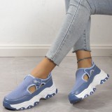Chaussures de porte confortables rondes en patchwork évidées décontractées bleues