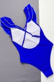 Blauwe sexy effen patchwork badkleding zonder rug (met vulling)