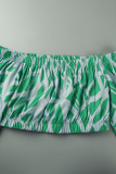 verde casual estampado patchwork fuera del hombro media manga dos piezas
