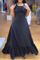 Vestido largo negro sexy casual sólido vendaje sin espalda cuello redondo Vestidos