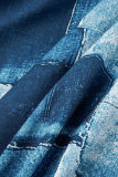 Pantaloni blu con stampa patchwork stampa casual a vita alta tipo A a stampa intera
