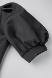 Черные повседневные элегантные однотонные лоскутные платья с круглым вырезом и юбкой в ​​один шаг