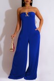 Svart Sexig Casual Solid Backless Strapless Regular Jumpsuits