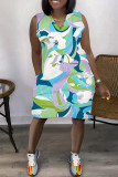 Färg Casual Street Print Patchwork V-hals raka klänningar
