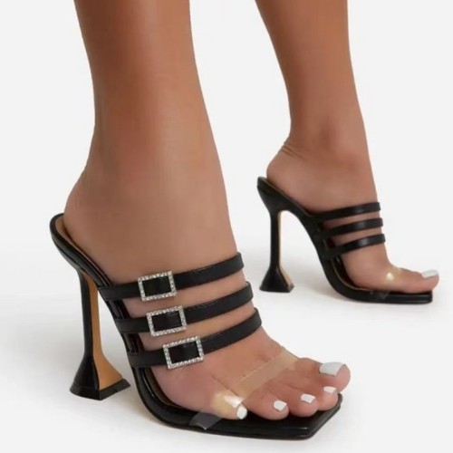 Chaussures de porte carrées en patchwork décontractées noires (hauteur du talon 4.13 pouces)