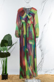 Цветные повседневные элегантные платья в стиле пэчворк с воланами и V-образным вырезом (без пояса)