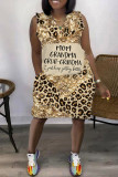 Leopardtryck Casual Print Patchwork V-hals Raka klänningar