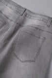 Pantalones cortos de mezclilla de cintura alta con pliegues de patchwork liso negro de Street