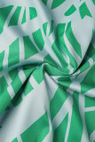 verde casual estampado patchwork fuera del hombro media manga dos piezas