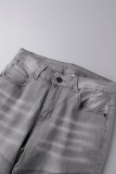 Pantaloncini di jeans a vita alta con piega patchwork in tinta unita grigia