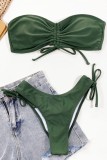 Green Sexy Solid Frenulum Backless Swimwears