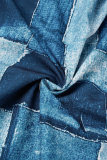 Blauwe casual print patchwork spleet hoge taille type A volledige print bodems